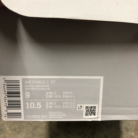 Nike Men's Air Force 1 '07 Particle Grey/White Shoes Men’s Size 9 NIB - Picture 12 of 12